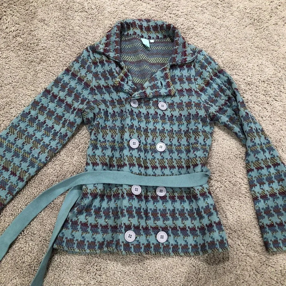 Shu Shu Hounds tooth Blue sweater jacket Size Small - Picture 2 of 10